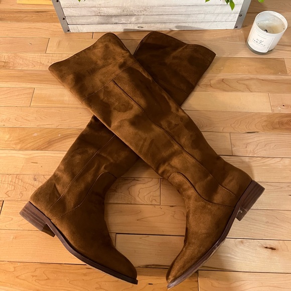 J. Crew Over the Knee Microsuede Chestnut Boots Flat - Picture 3 of 8